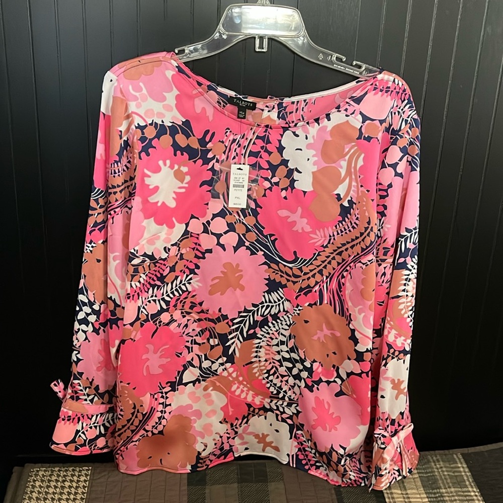 Talbots Pink Floral Blouse Size XLP